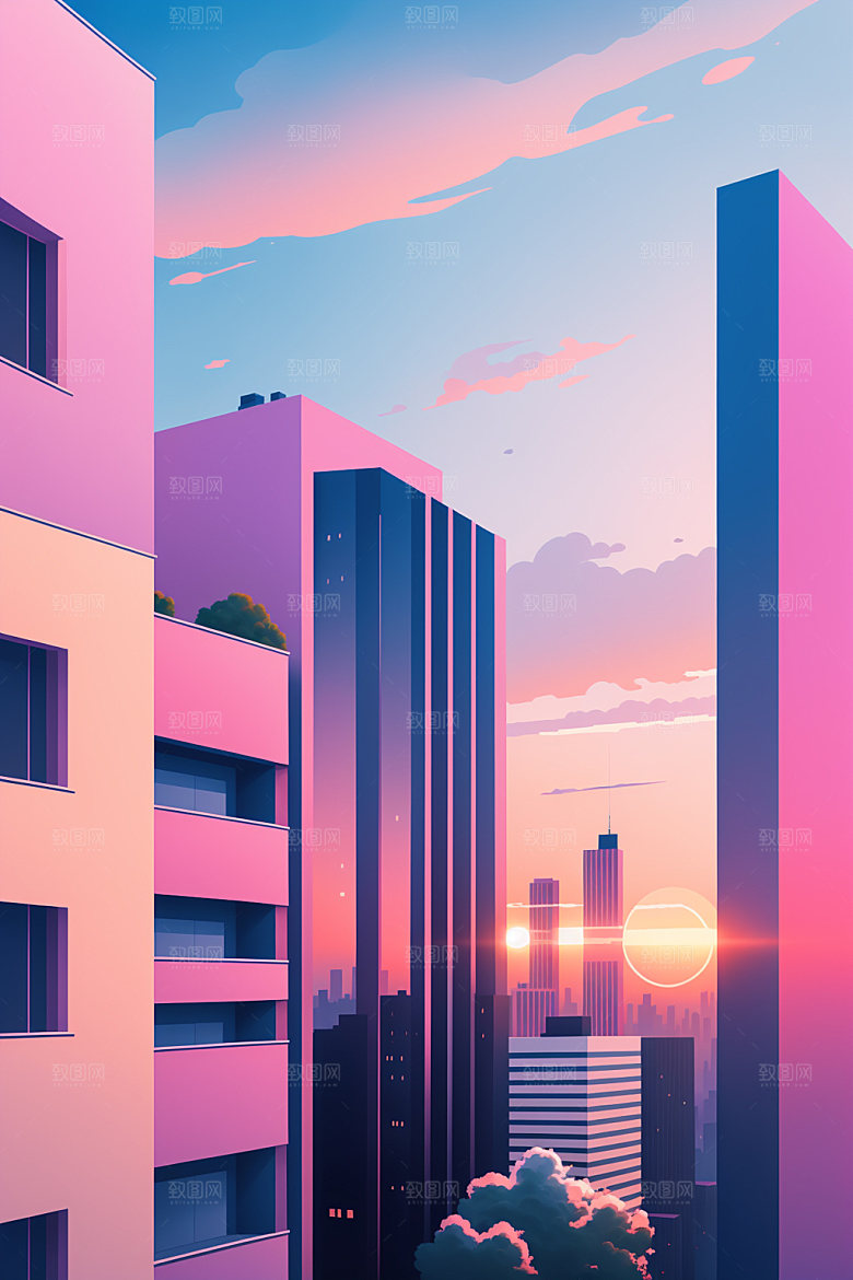城市简约扁平风插画