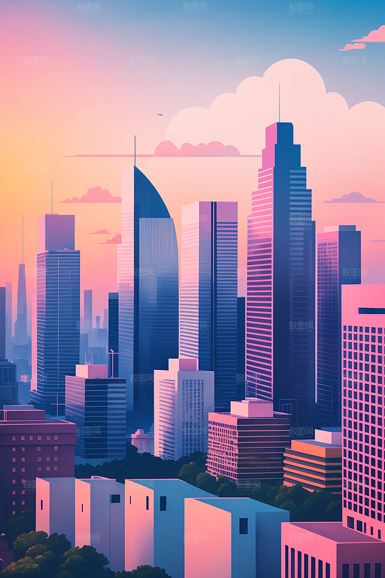 城市楼房艺术插画