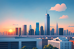 城市地标楼房插画