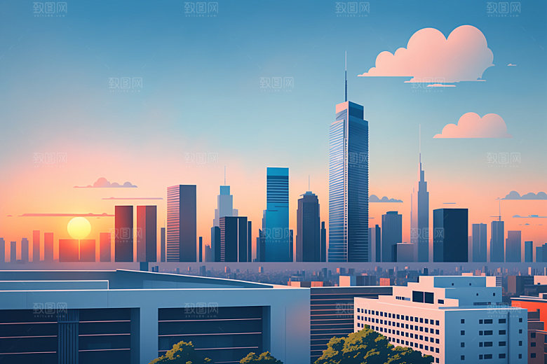 城市地标楼房插画