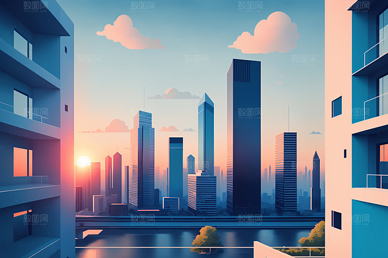 城市都市地标插画
