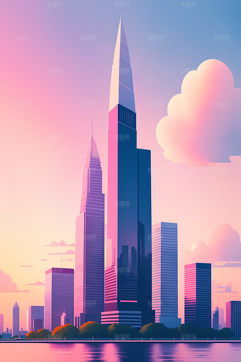 城市美式都市插画