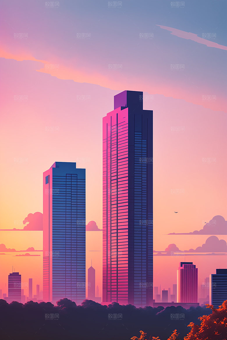 城市简约楼房插画