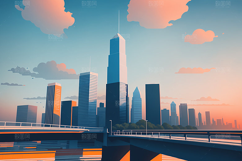 城市地标简约插画