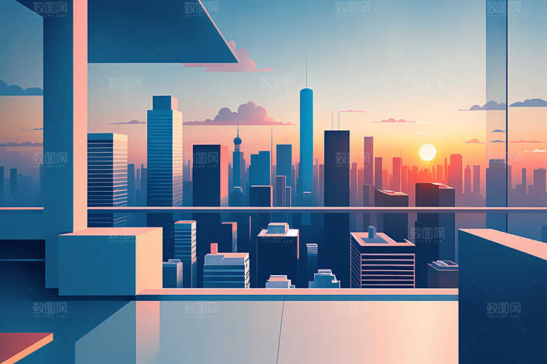 城市楼房大厦插画