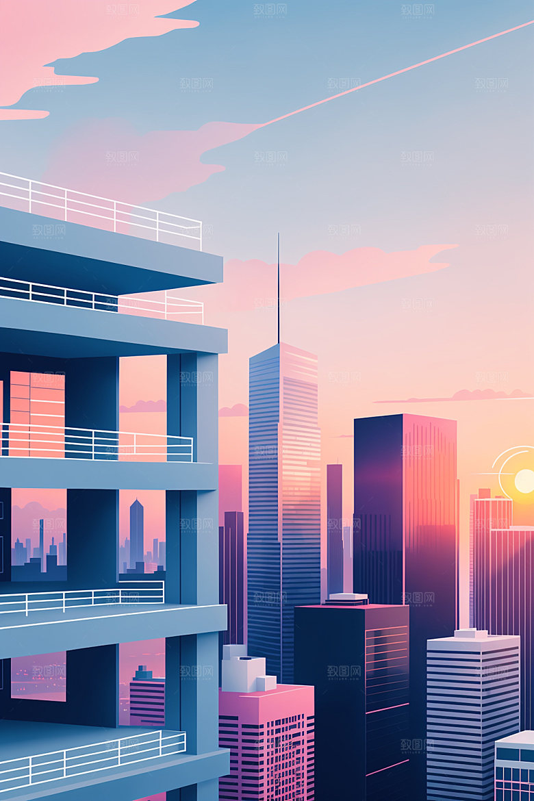 城市都市地标插画