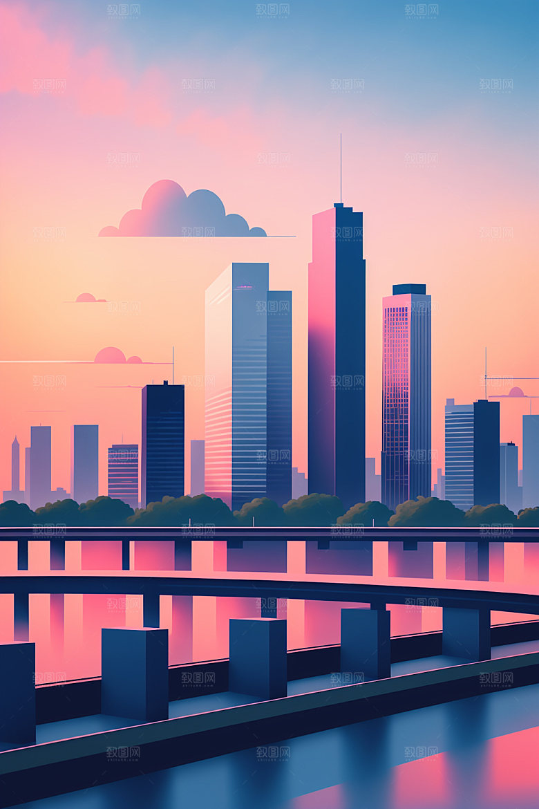 城市地标简约插画