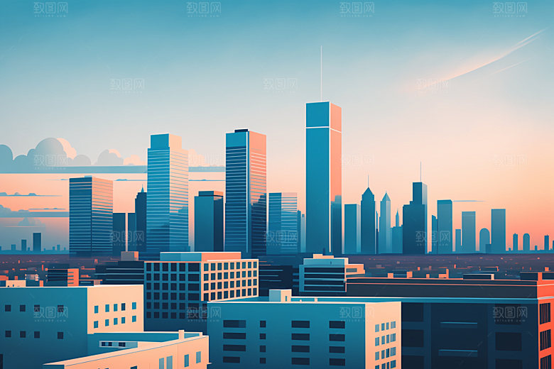 城市都市地标插画