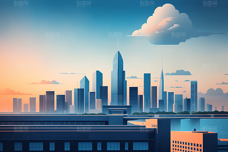 城市都市摩天大楼插画
