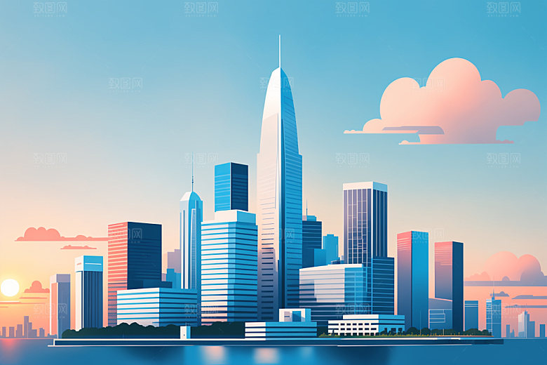 城市楼房艺术插画