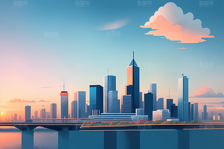 城市摩天大楼大厦插画
