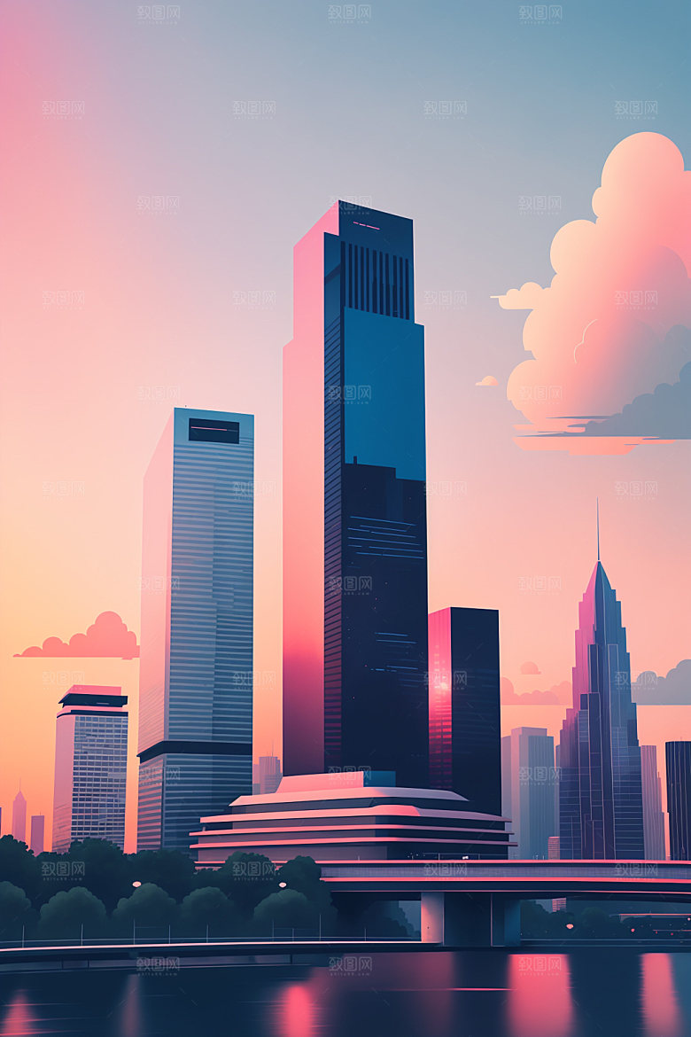 城市摩天大楼简约插画