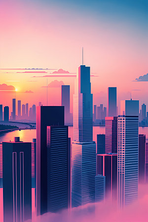 城市大厦摩天大楼插画