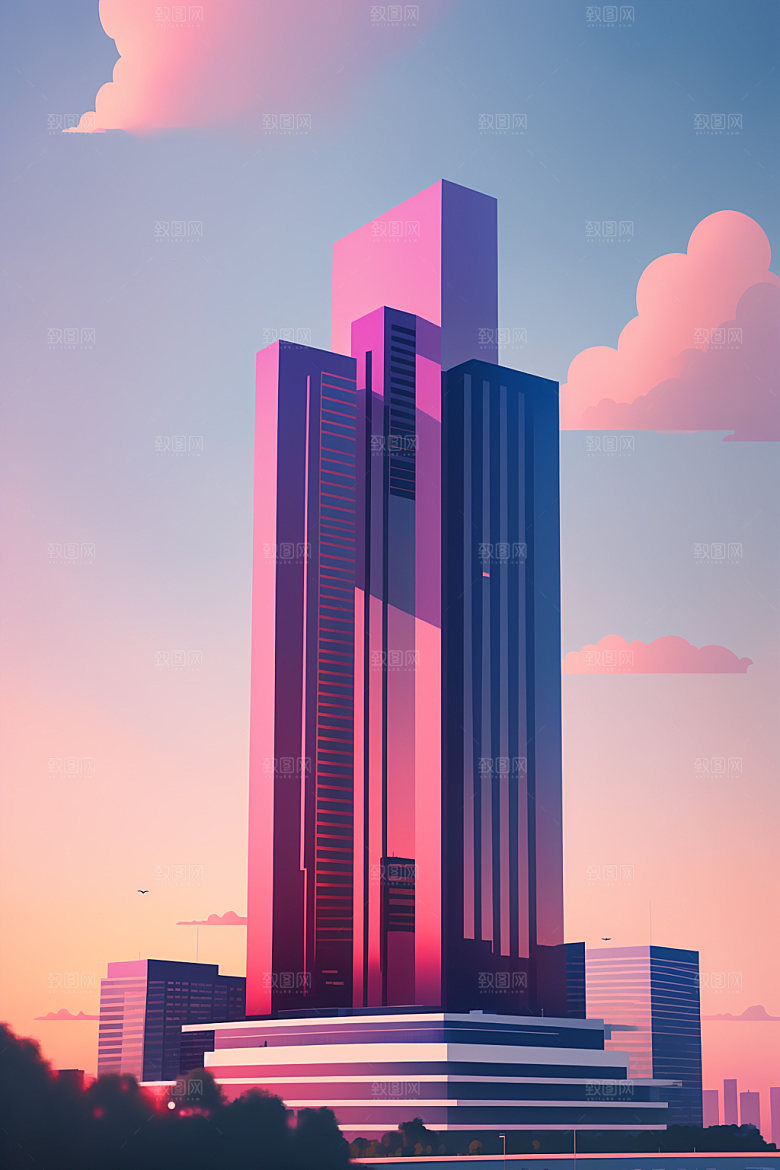 城市大厦楼房插画