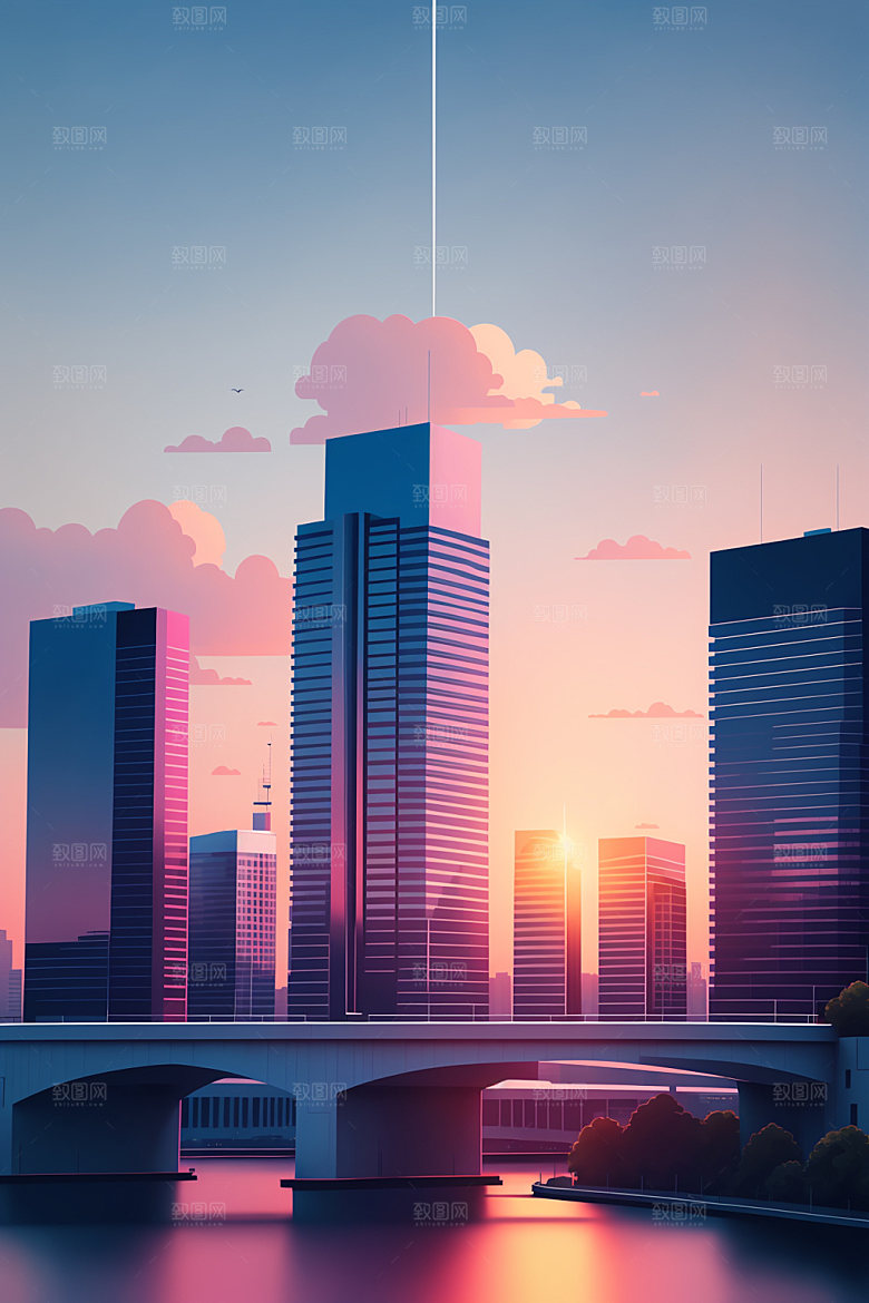城市都市大厦插画