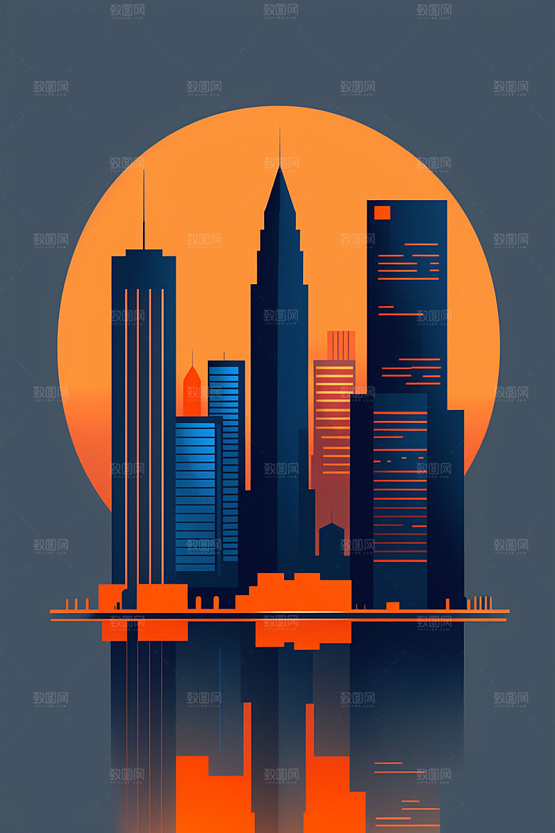 城市都市摩天大楼插画