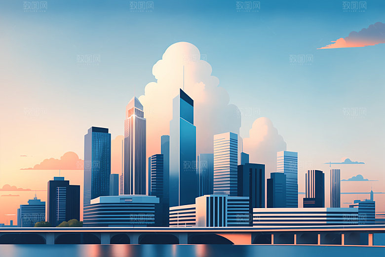 城市地标摩天大楼插画