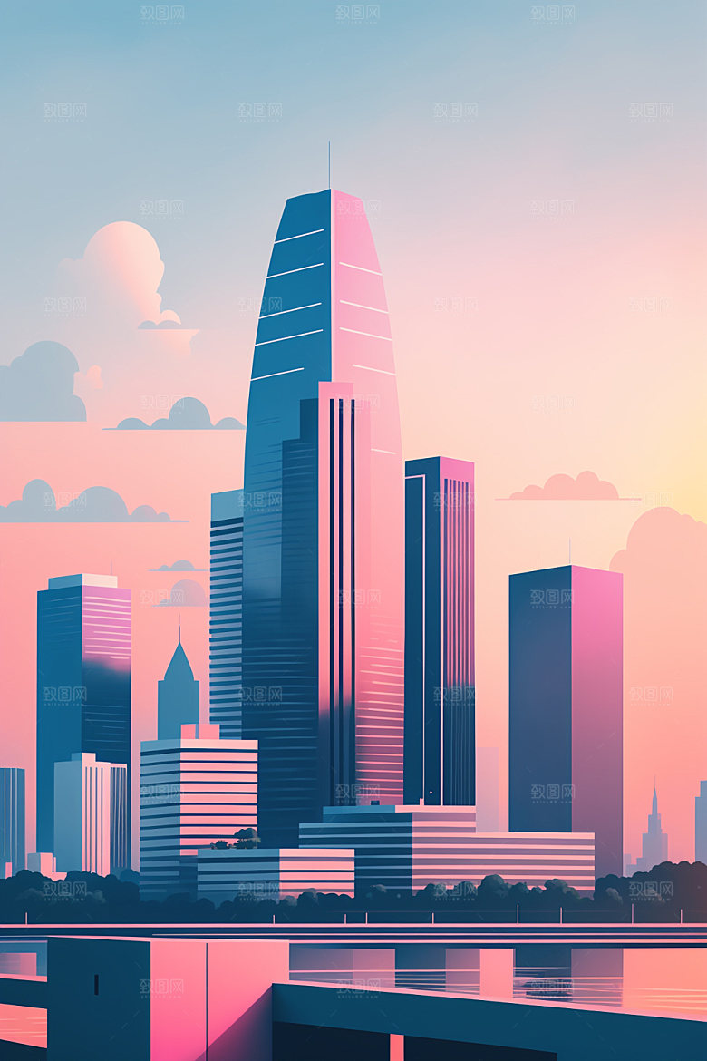 城市都市地标插画