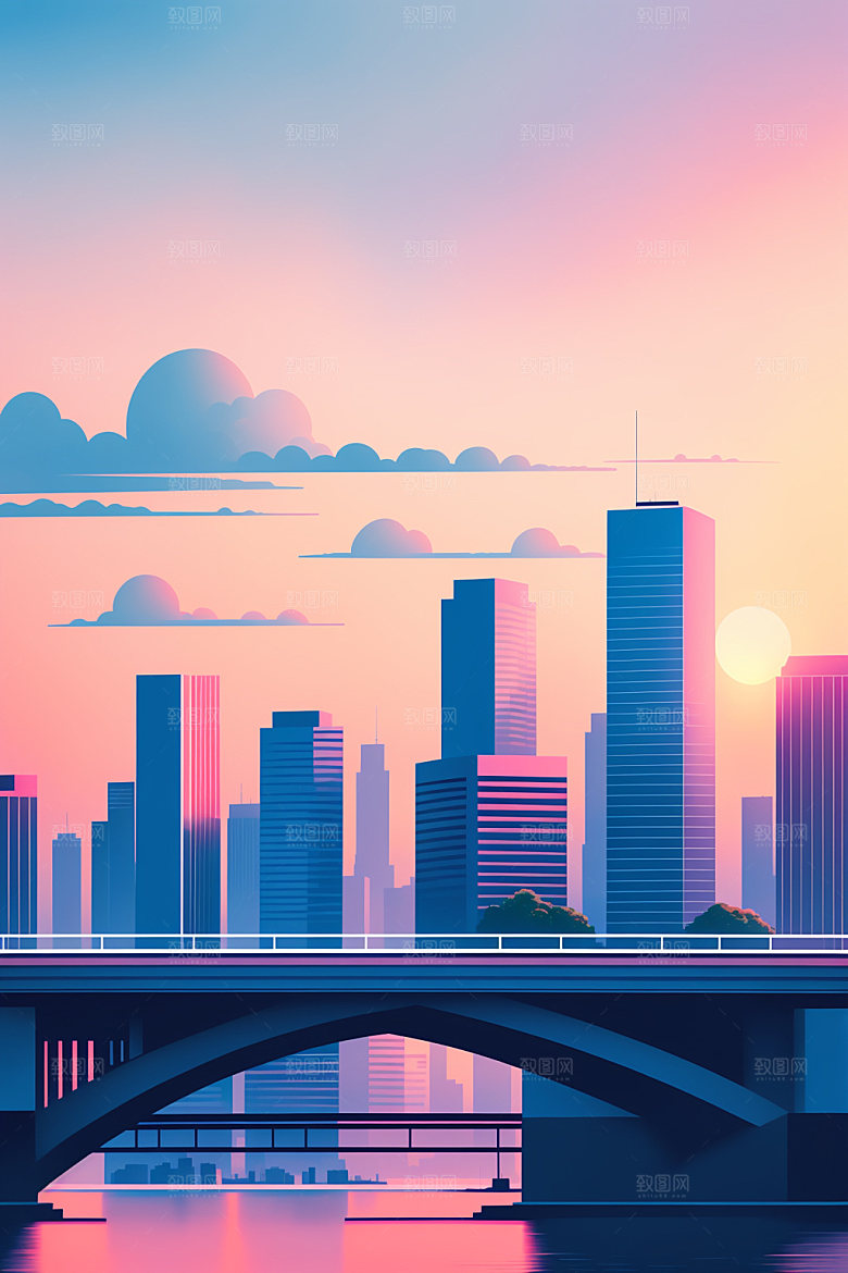 城市扁平风楼房插画