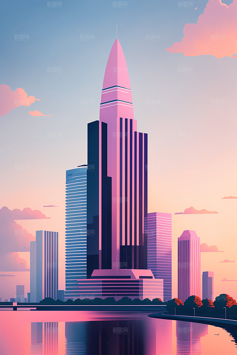 城市艺术摩天大楼插画