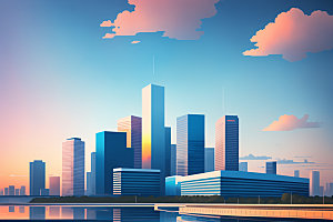 城市都市地标插画