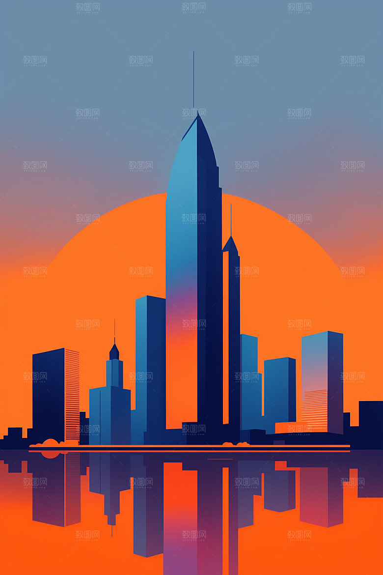 城市大厦艺术插画
