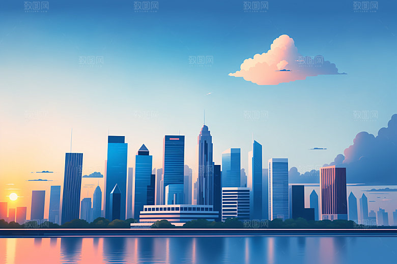 城市扁平风大厦插画