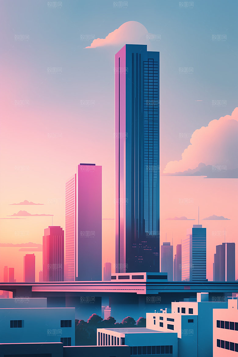城市摩天大楼艺术插画