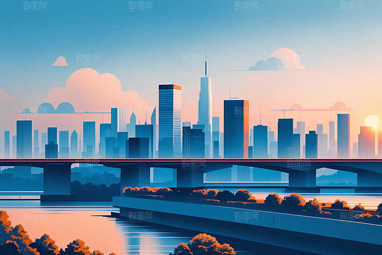 城市摩天大楼大厦插画