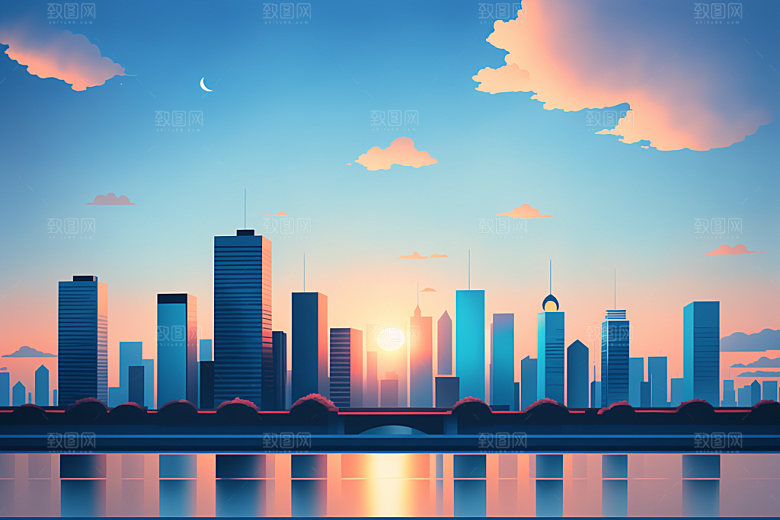 城市扁平风地标插画