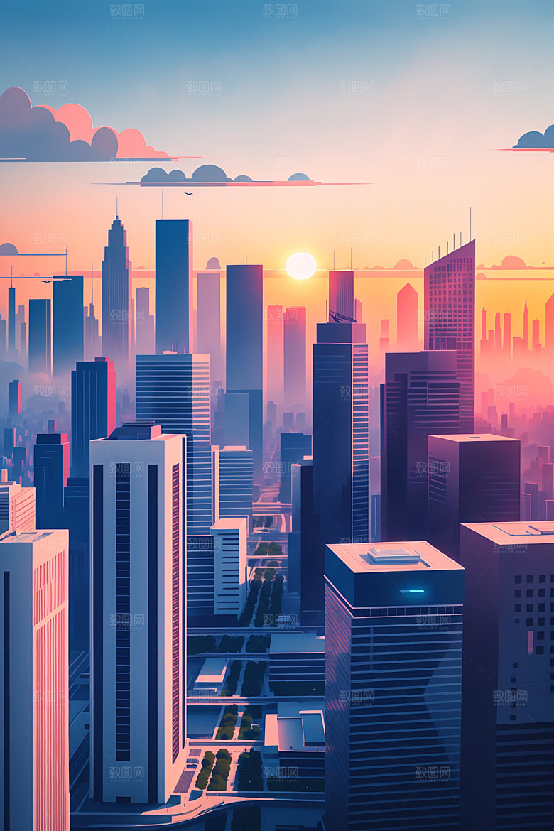 城市地标楼房插画