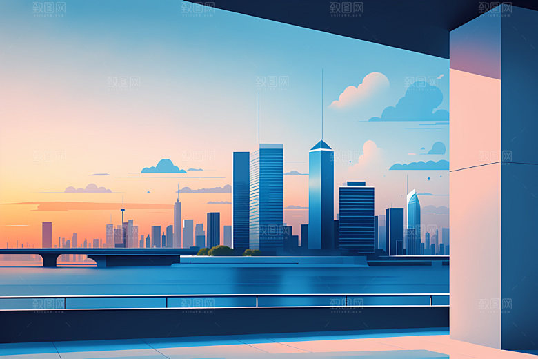 城市大厦地标插画