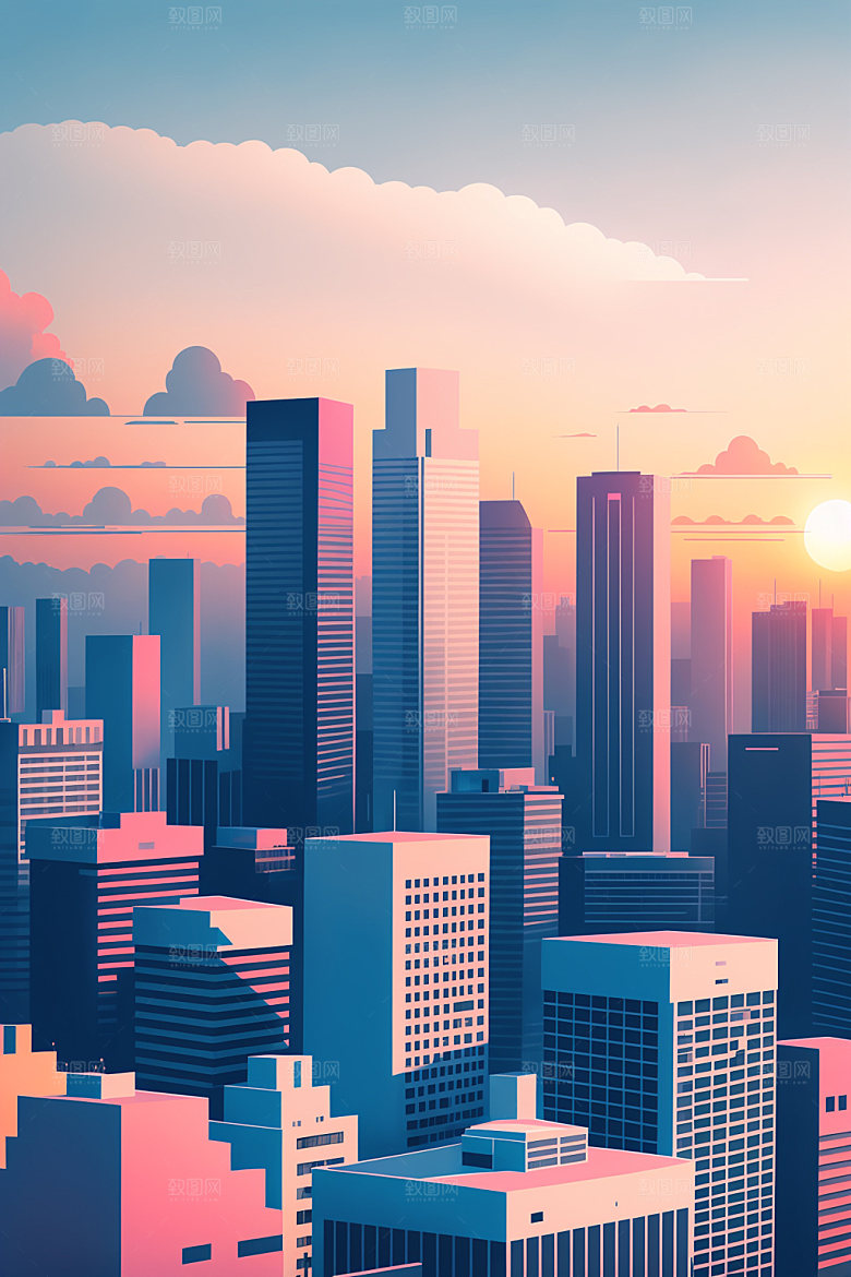 城市地标楼房插画