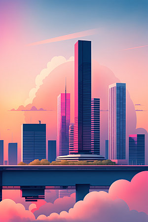 城市美式艺术插画