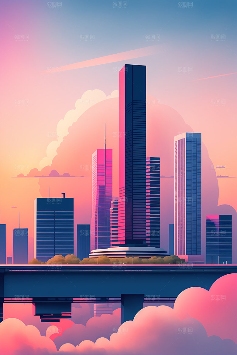 城市美式艺术插画