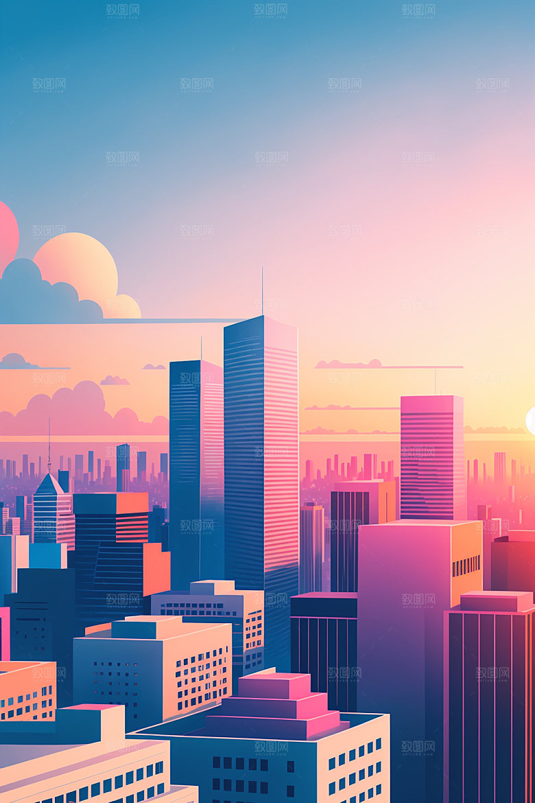 城市地标美式插画