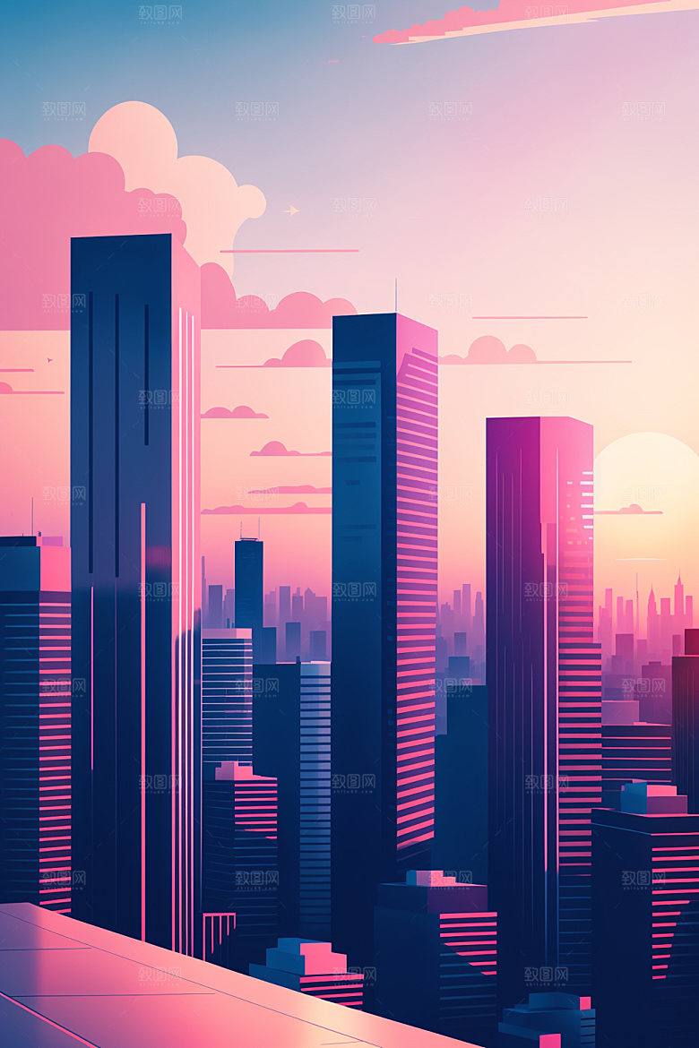 城市大厦摩天大楼插画