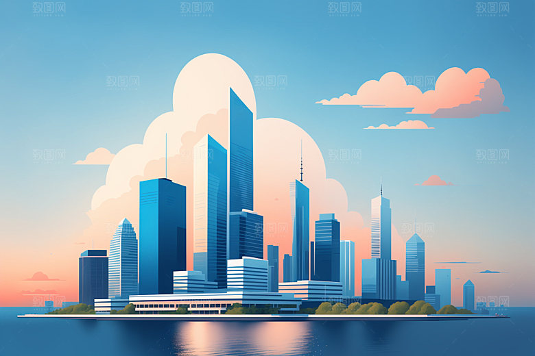 城市都市摩天大楼插画
