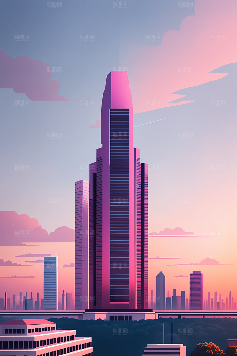 城市楼房艺术插画
