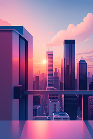 城市大厦地标插画