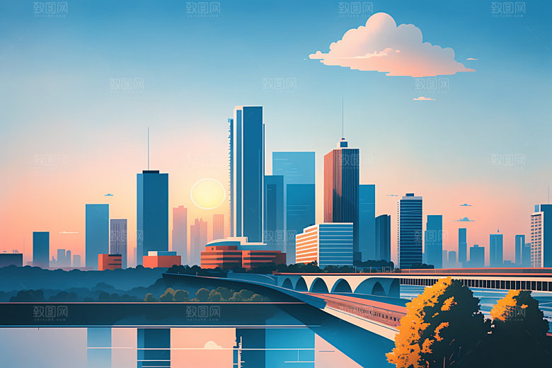城市地标楼房插画
