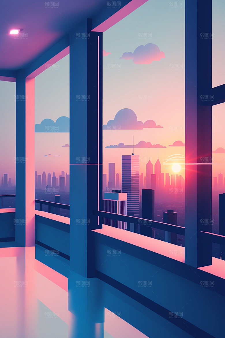 城市摩天大楼楼房插画