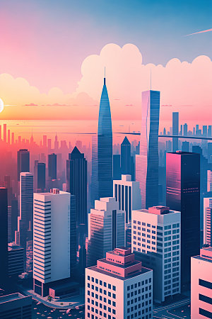 城市楼房简约插画