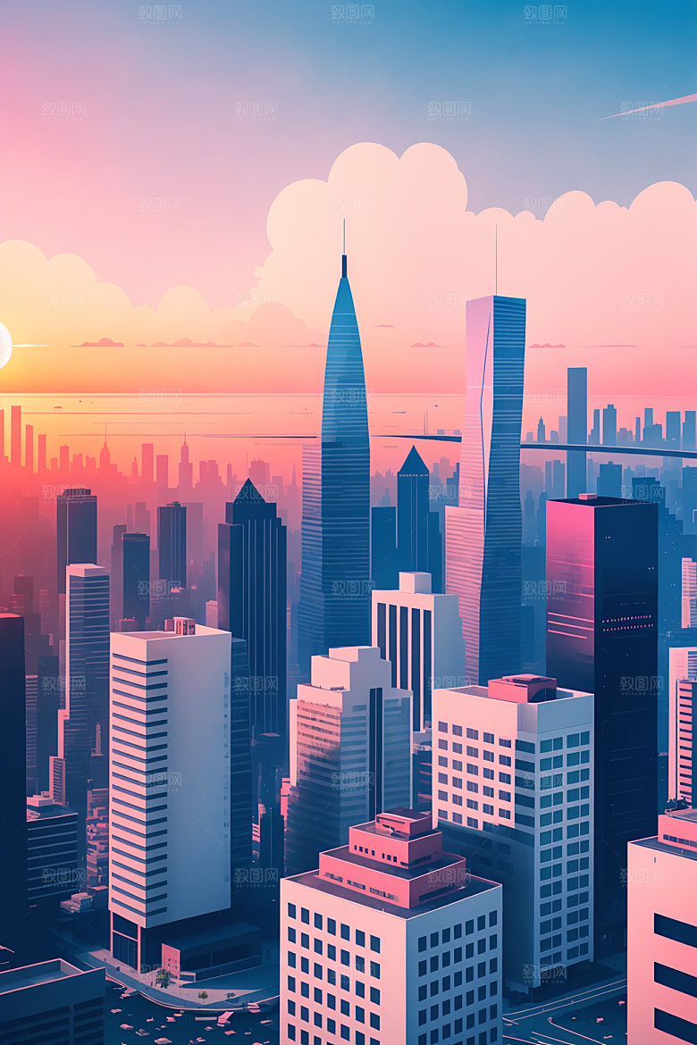 城市楼房简约插画