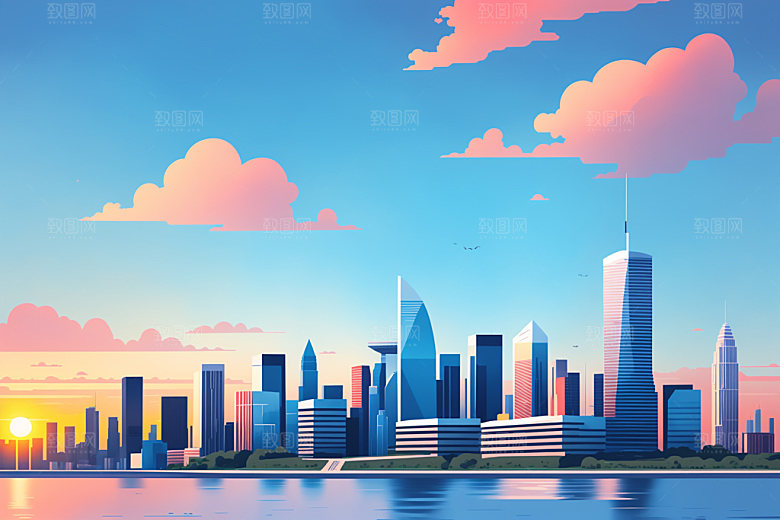 城市摩天大楼艺术插画