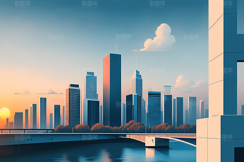 城市美式地标插画