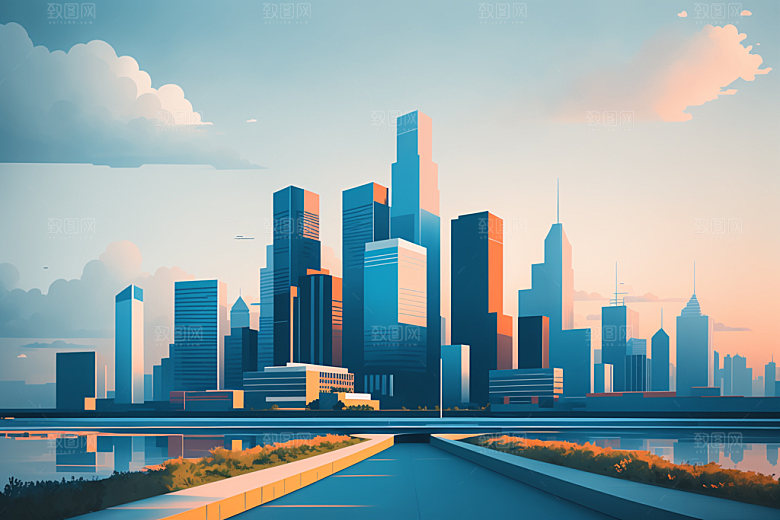 城市楼房摩天大楼插画