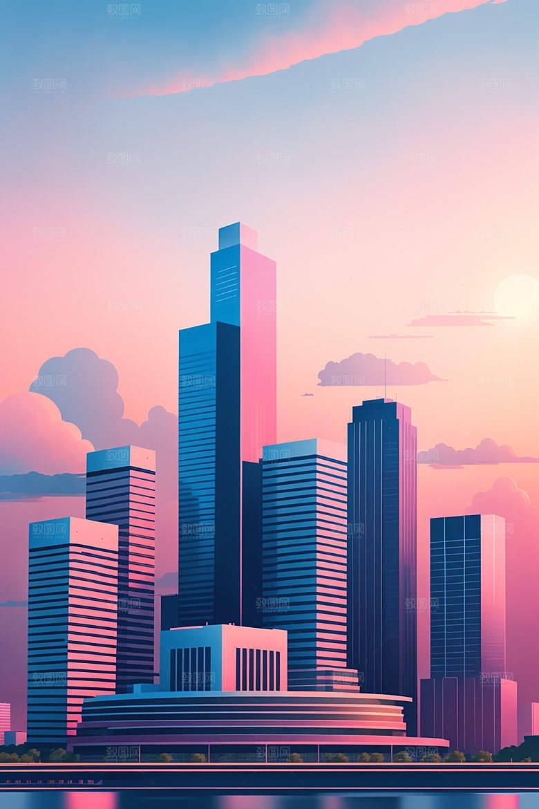 城市简约大厦插画