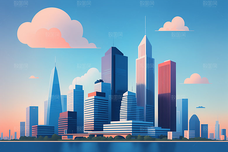 城市楼房扁平风插画