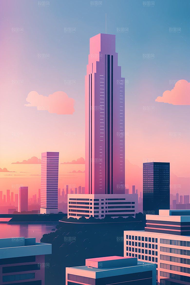 城市摩天大楼楼房插画